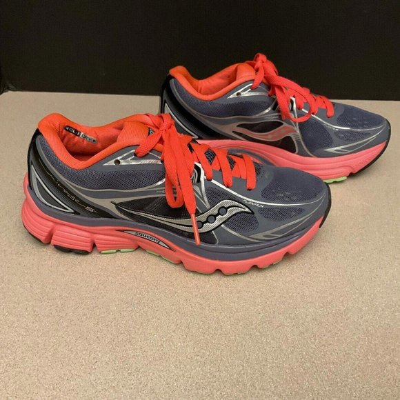 Womens Saucony Mirage 5 Grey/ViziCoral/Green Running Shoes. Size 5. Worn Once! - Picture 1 of 10